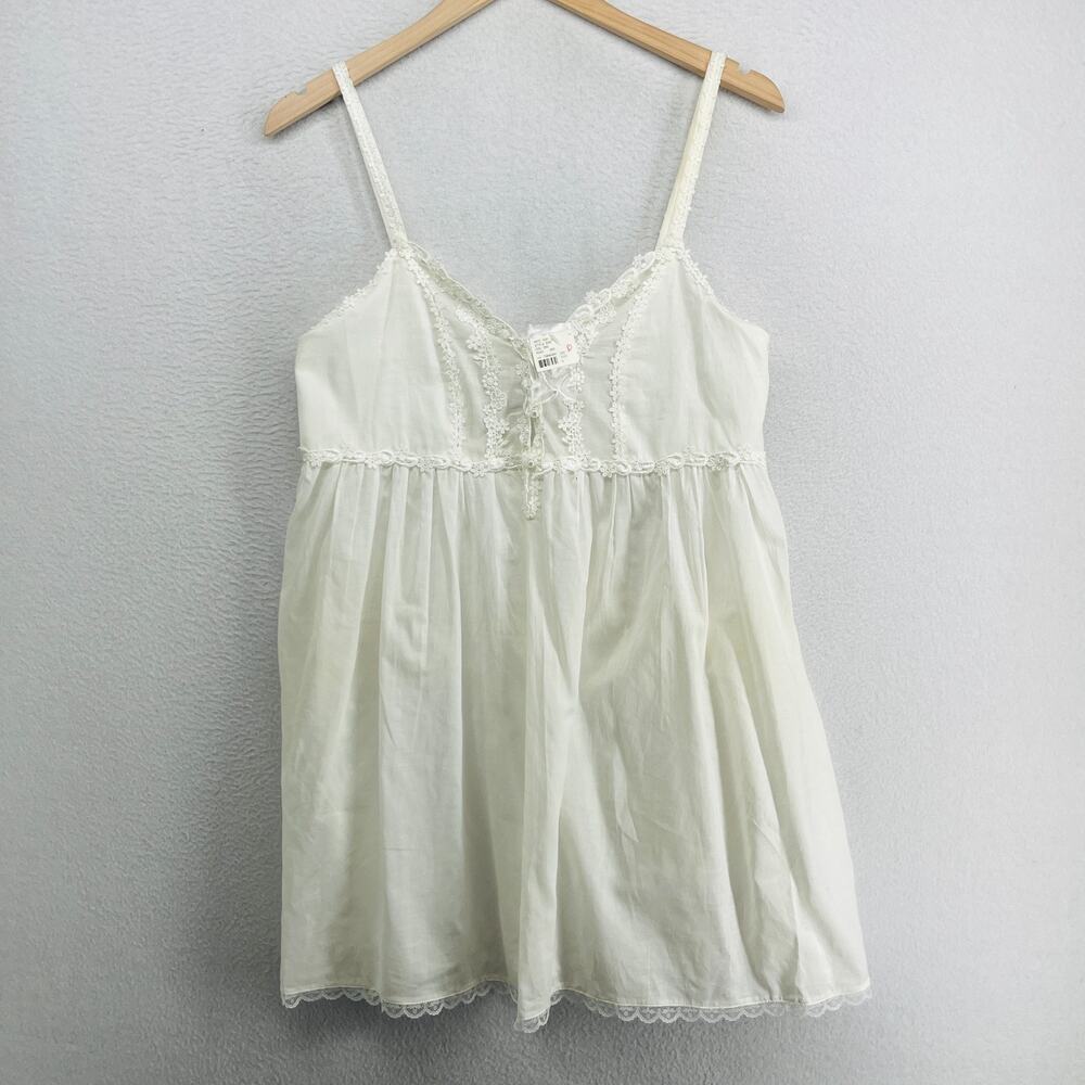 VICTORIAS SECRET Slip S COUNTRY Babydoll Nightie Lace Trim Cotton White VTG NEW